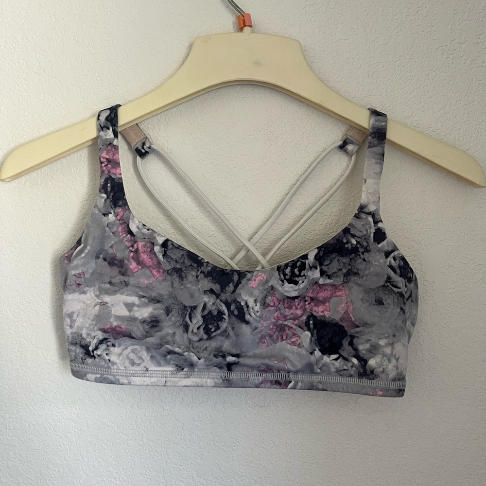 Lululemon Athletica Pink and Gray Floral Free to Be Sports Bra